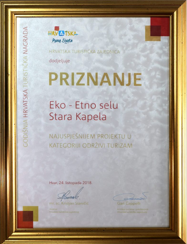 priznanje eko etno selo stara kapela